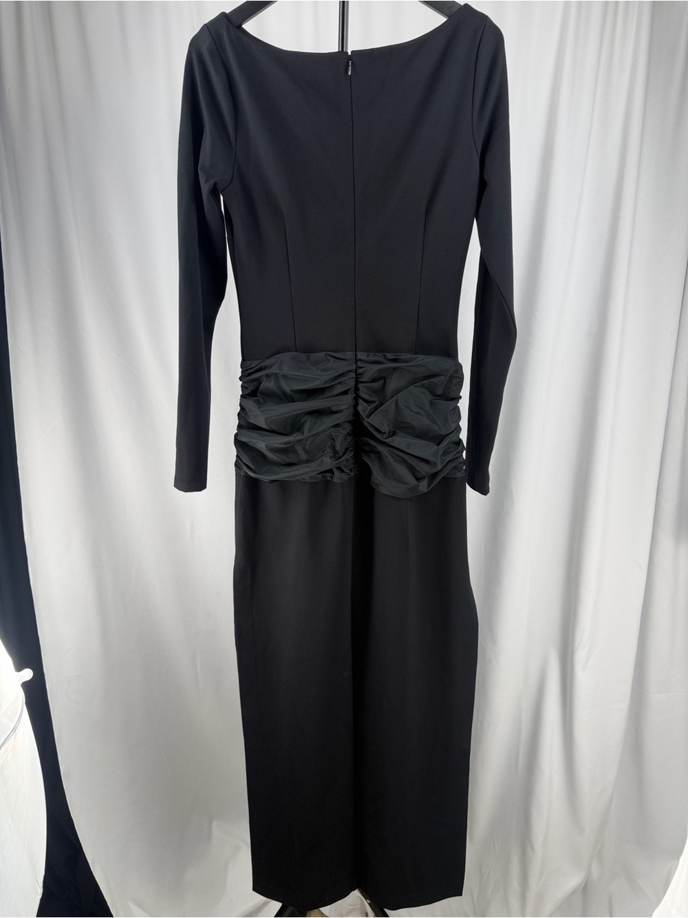 STAUD Holland Draped Maxi Dress Black Grizzly Long Sleeve - Picture 6 of 10